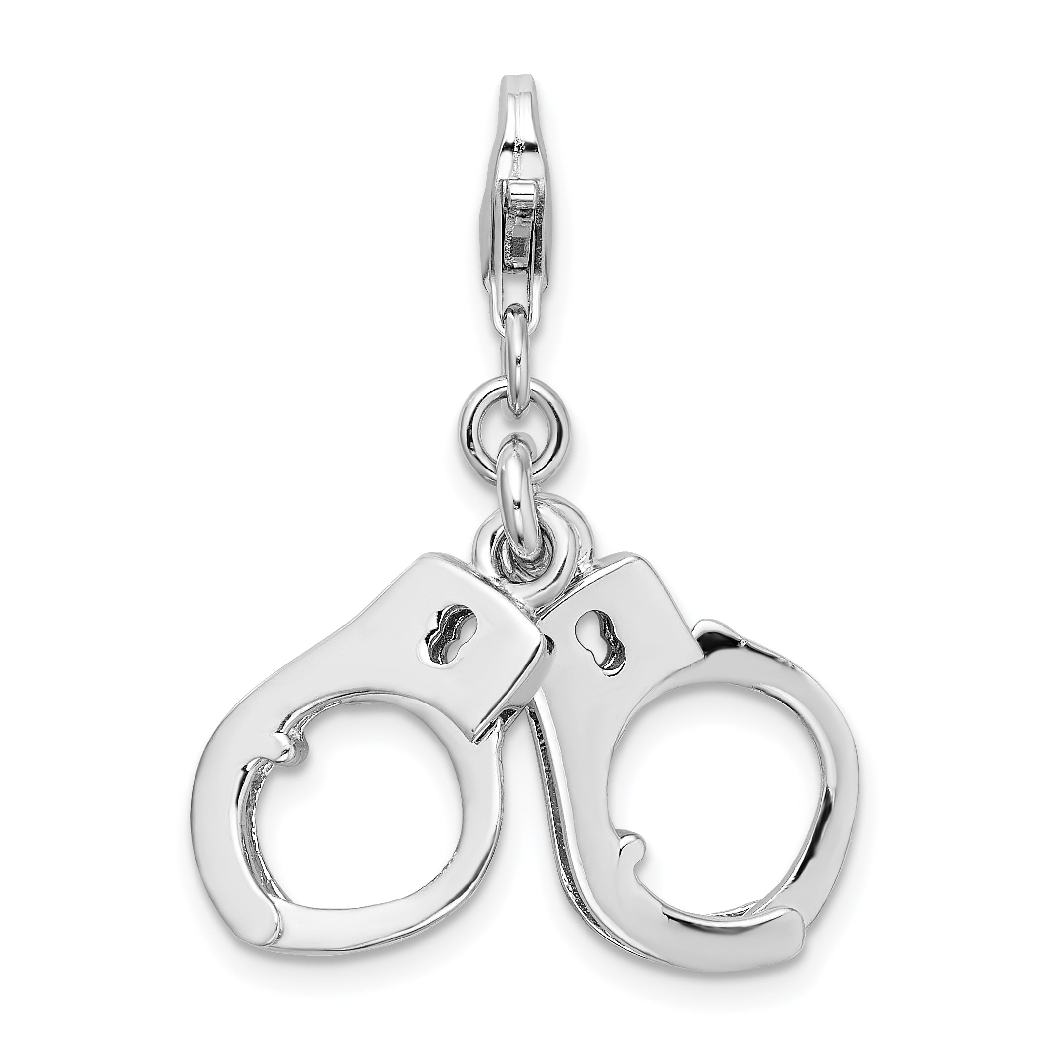 Amore La Vita Sterling Silver Rhodium-plated Polished 3-D Moveable Hand Cuffs Charm with Fancy Lobster Clasp Main image