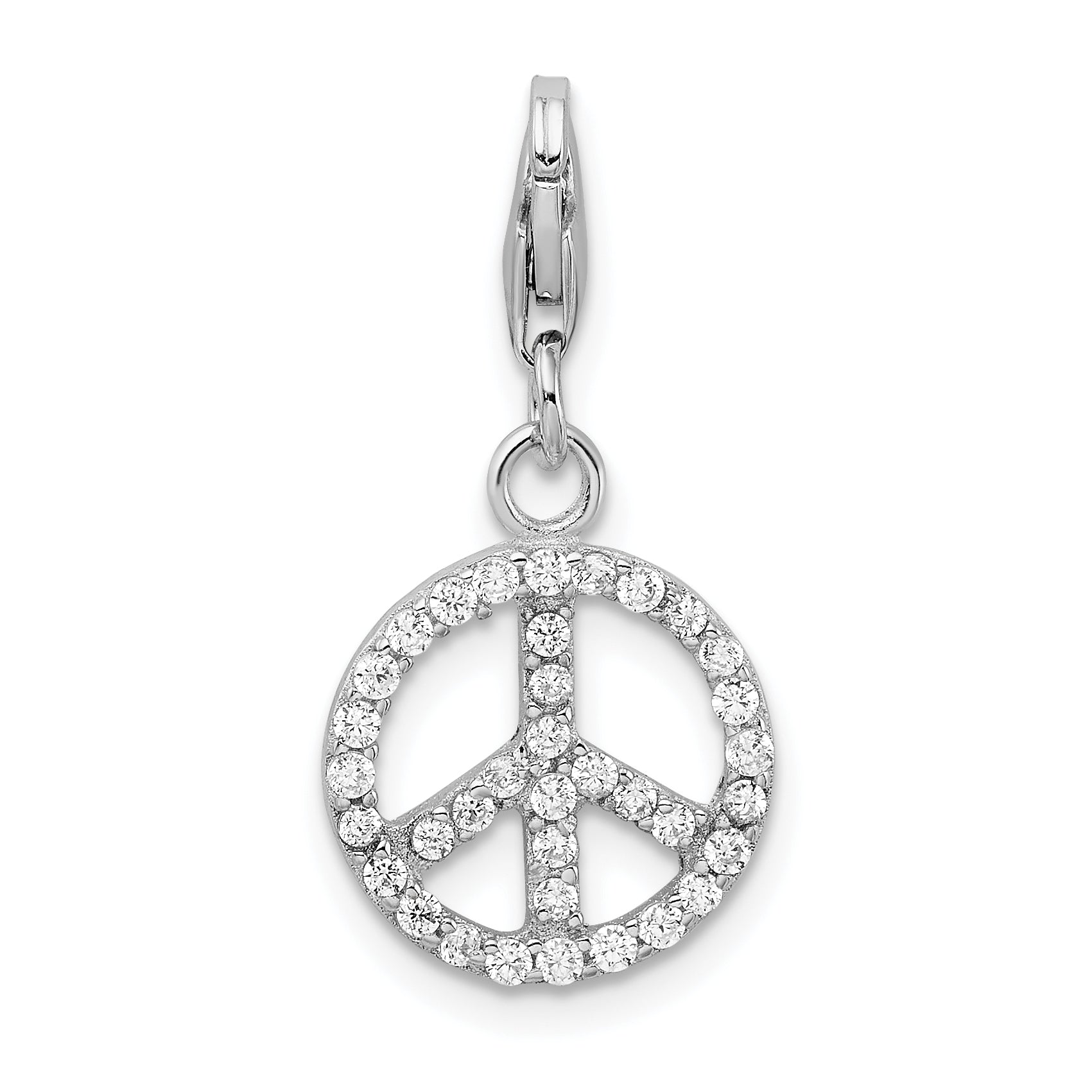 Amore La Vita Sterling Silver Rhodium-plated Polished CZ Peace Sign Charm with Fancy Lobster Clasp Main image