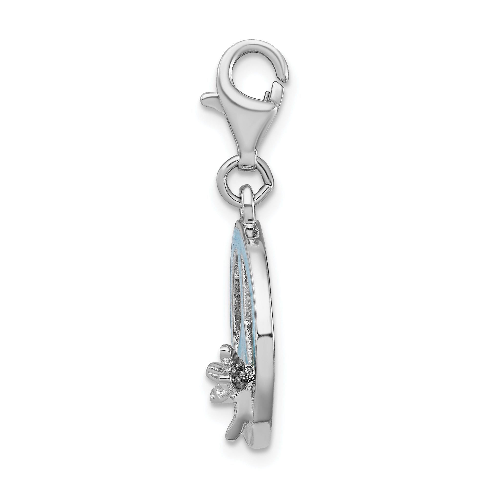 Amore La Vita Sterling Silver Rhodium-plated Polished Enameled Peace Sign with Dragonfly Charm with Fancy Lobster Clasp Secondary image