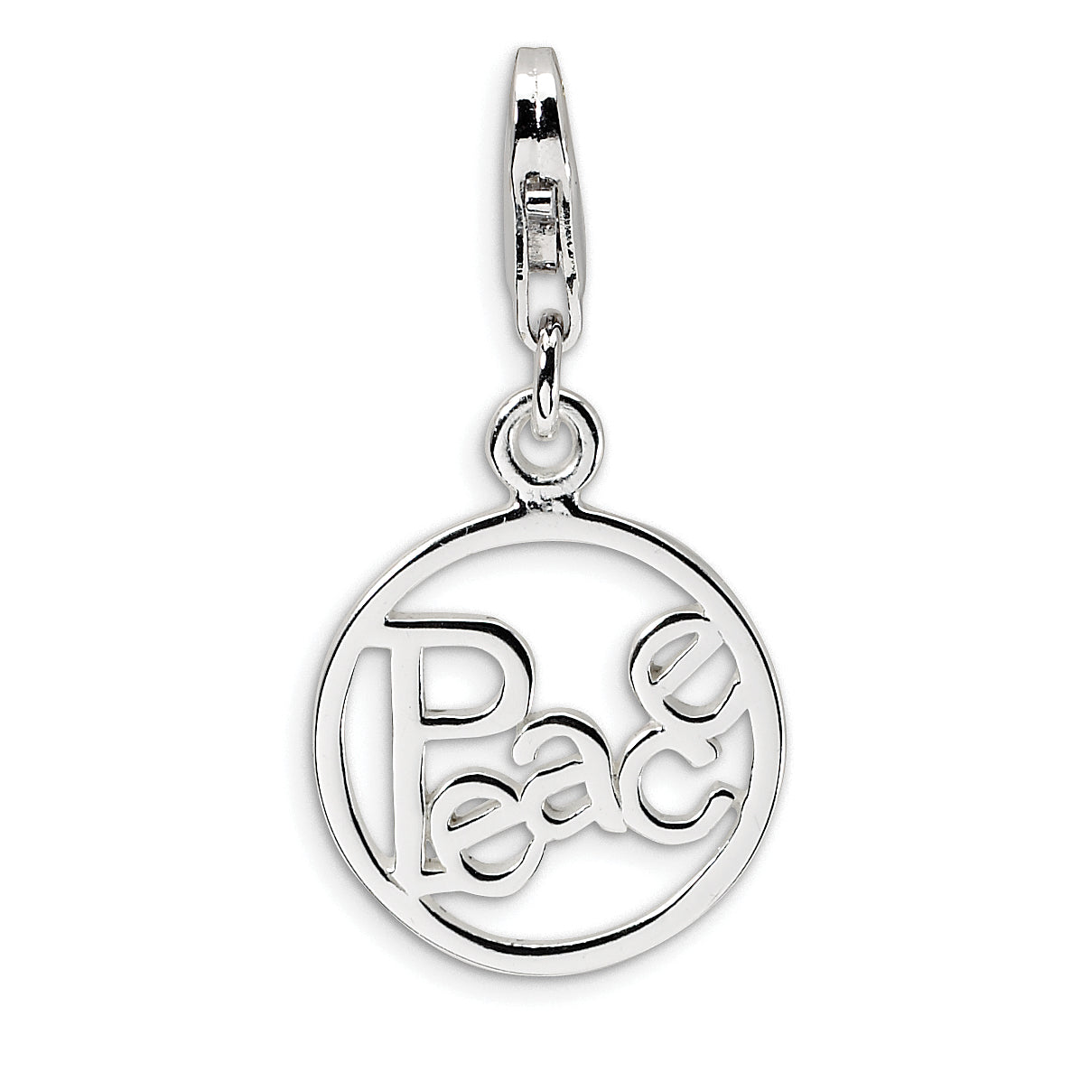 Amore La Vita Sterling Silver Rhodium-plated Polished PEACE in Circle Charm with Fancy Lobster Clasp Main image