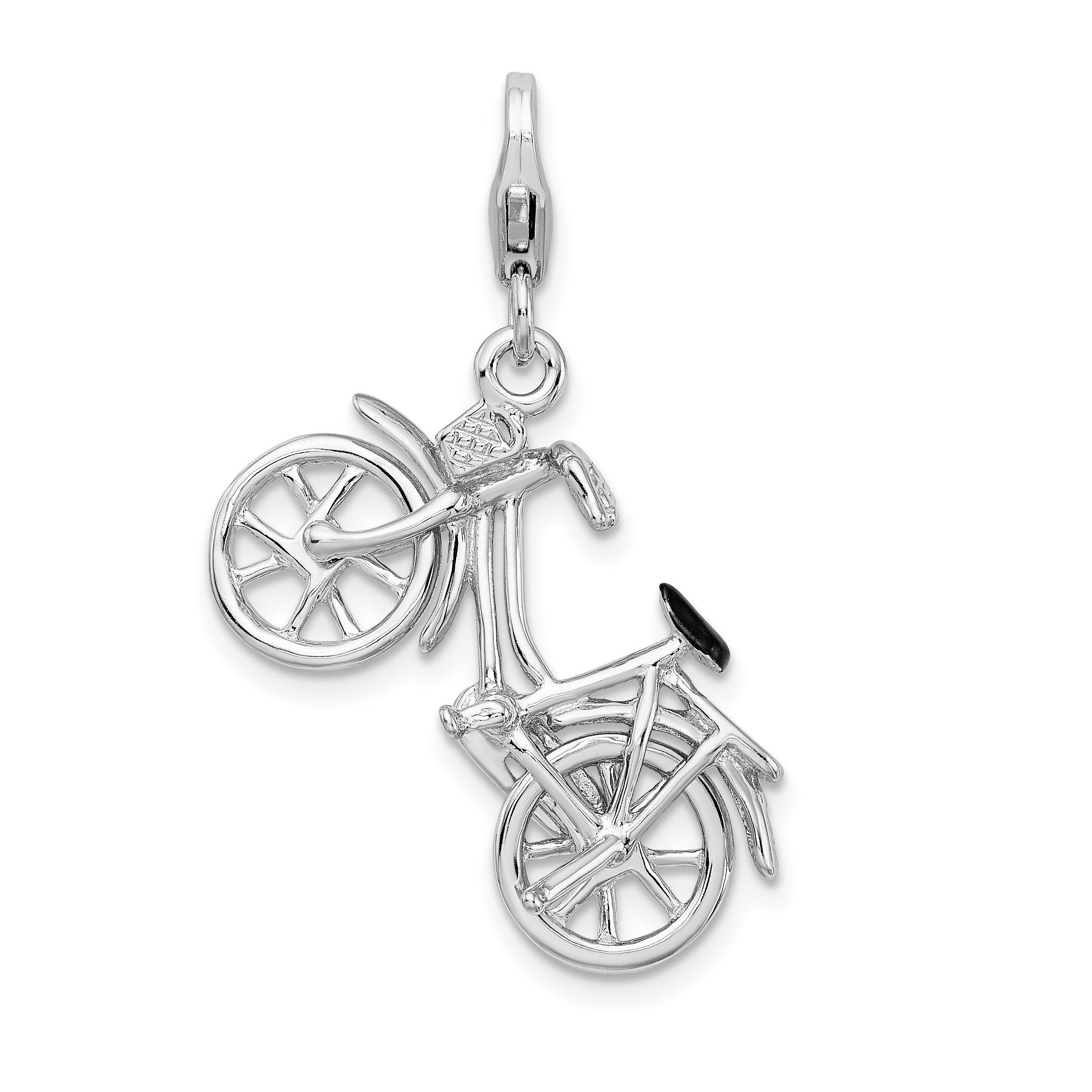 Amore La Vita Sterling Silver Rhodium-plated Polished 3-D Enameled Moveable Bicycle Charm with Fancy Lobster Clasp Main image