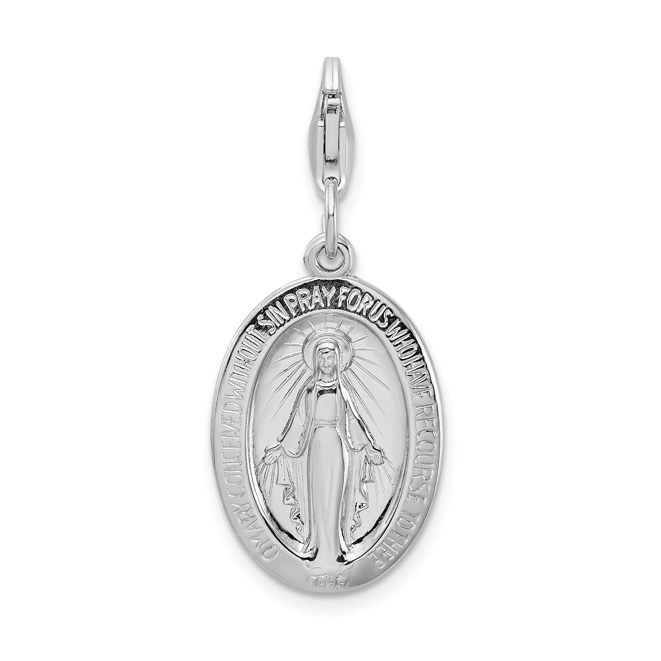 Amore La Vita Sterling Silver Rhodium-plated Polished Miraculous Medal Charm with Fancy Lobster Clasp Main image