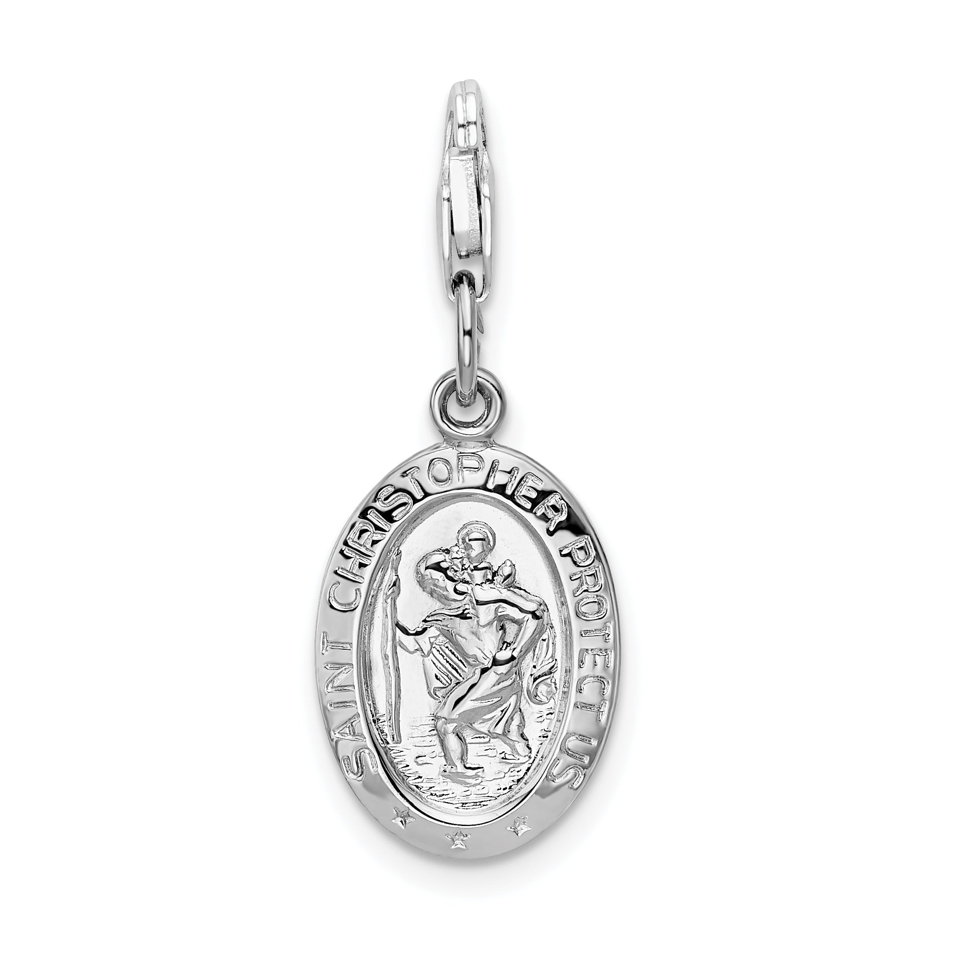 Amore La Vita Sterling Silver Rhodium-plated Polished Saint Christopher Medal Charm with Fancy Lobster Clasp Main image