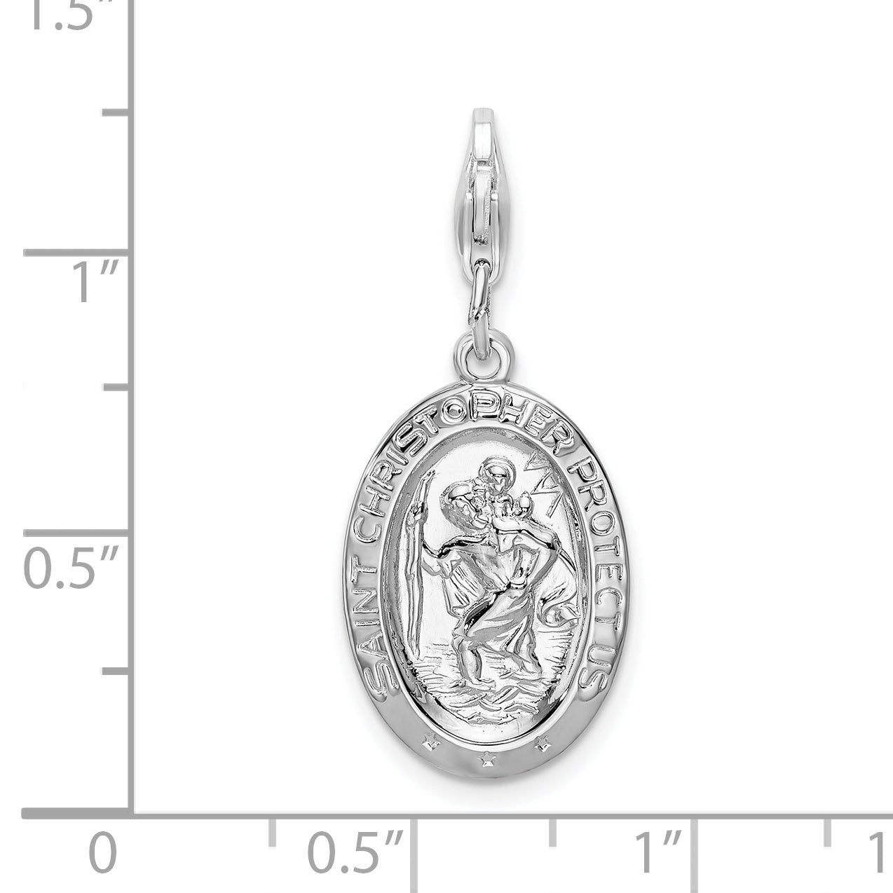 Amore La Vita Sterling Silver Rhodium-plated Polished Saint Christopher Medal Charm with Fancy Lobster Clasp