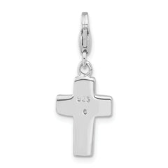 Sterling Silver Crystal Element & Enamel Cross w/Lob. Clasp Charm