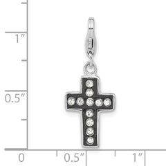 Sterling Silver Crystal Element & Enamel Cross w/Lob. Clasp Charm