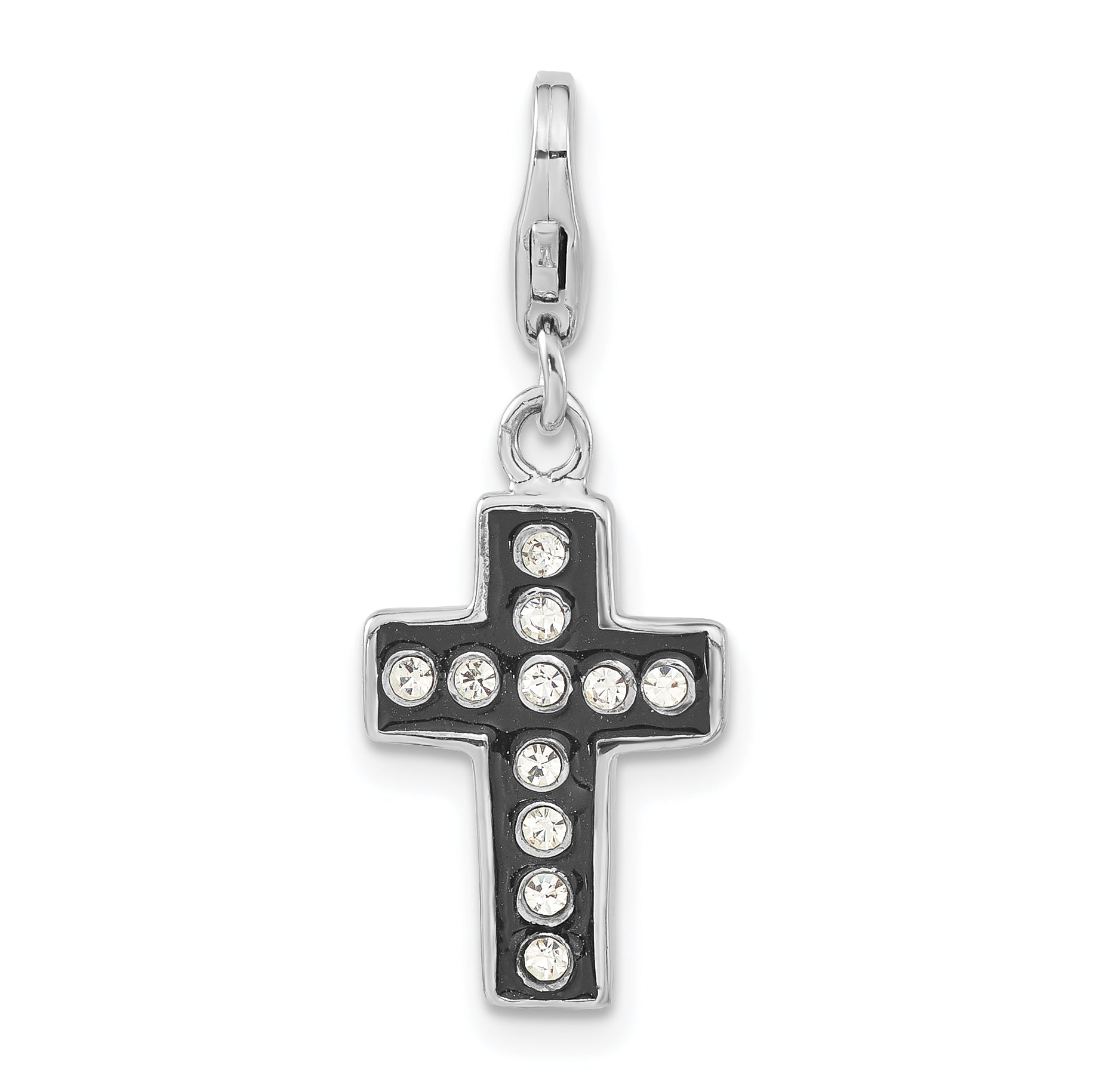Sterling Silver Swarovski Crystal & Enamel Cross w/Lobster Clasp Charm Main image