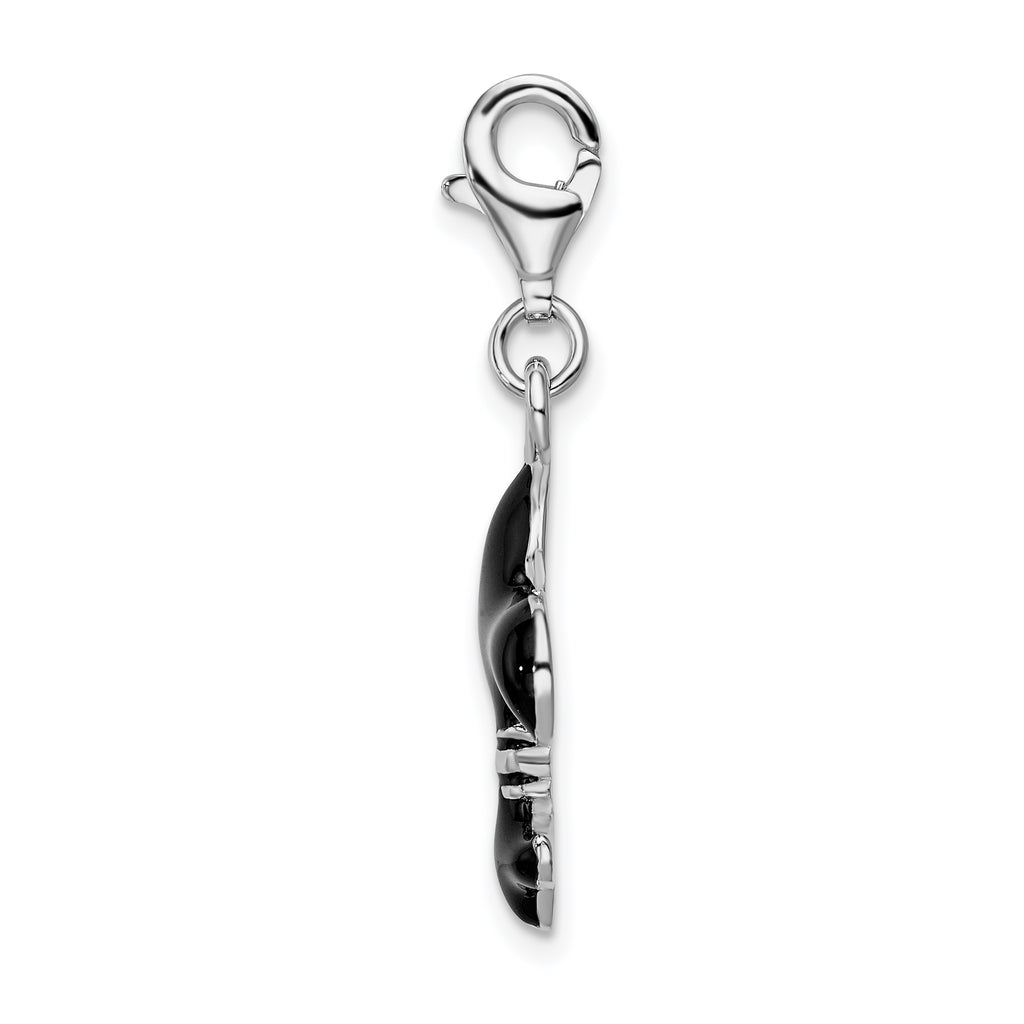SS RH Black Enameled Fleur de Lis With Lobster Clasp Charm