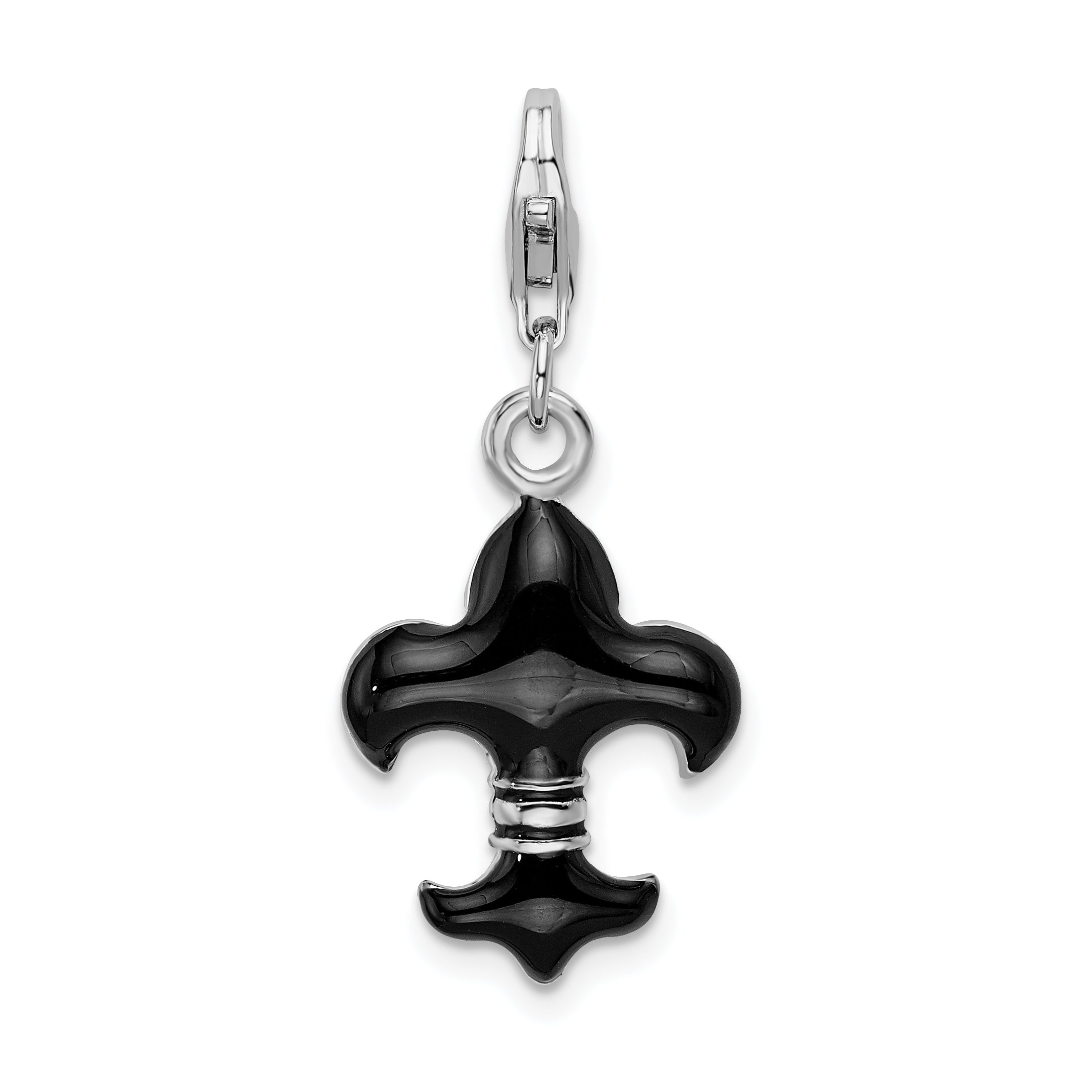 SS RH Black Enameled Fleur de Lis w/Lobster Clasp Charm Main image