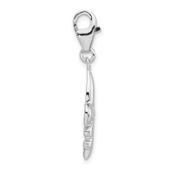 Sterling Silver CZ Polished Fleur de Lis with w/Lobster Clasp Charm