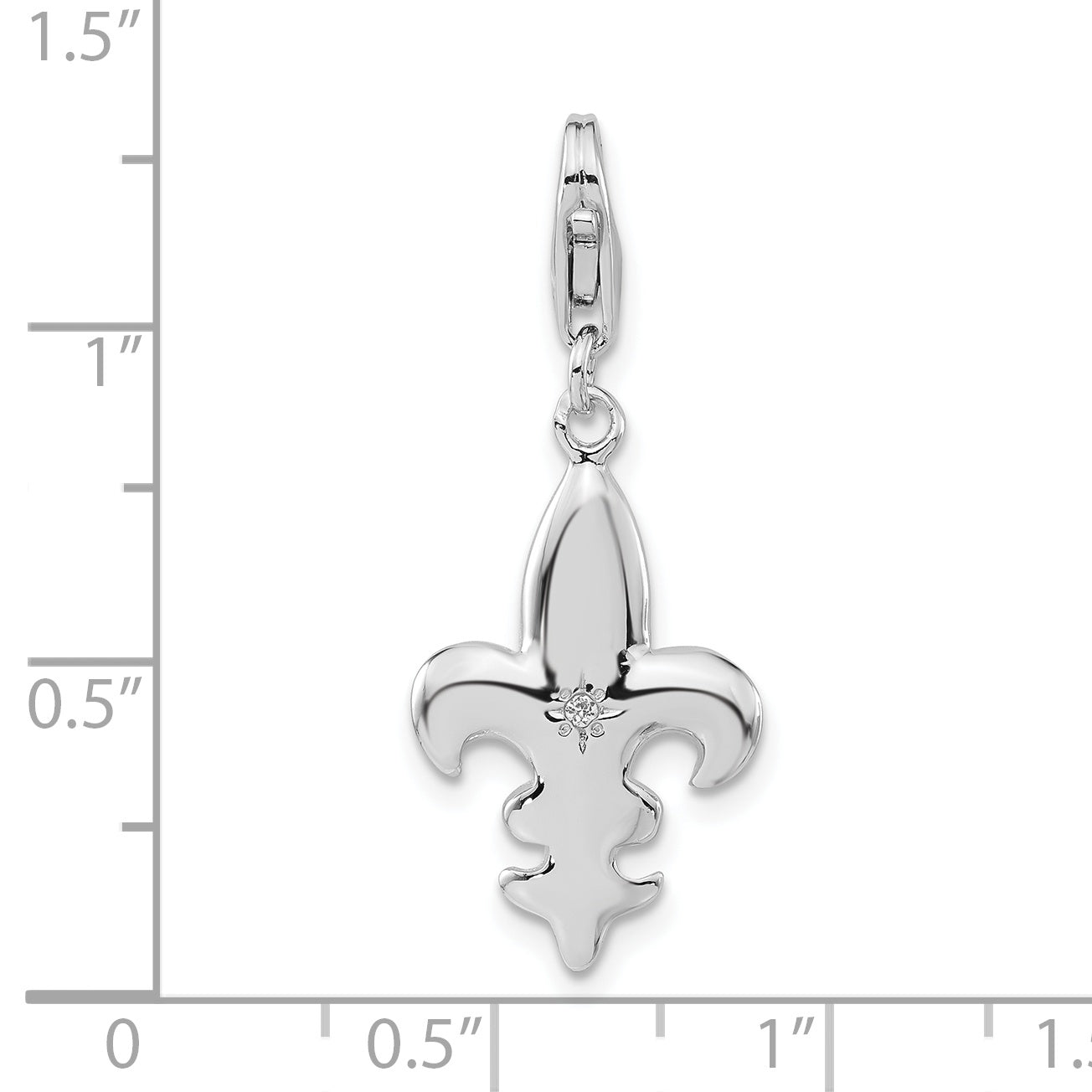 Sterling Silver CZ Polished Fleur de Lis with w/Lobster Clasp Charm