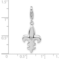 Sterling Silver CZ Polished Fleur de Lis with w/Lobster Clasp Charm