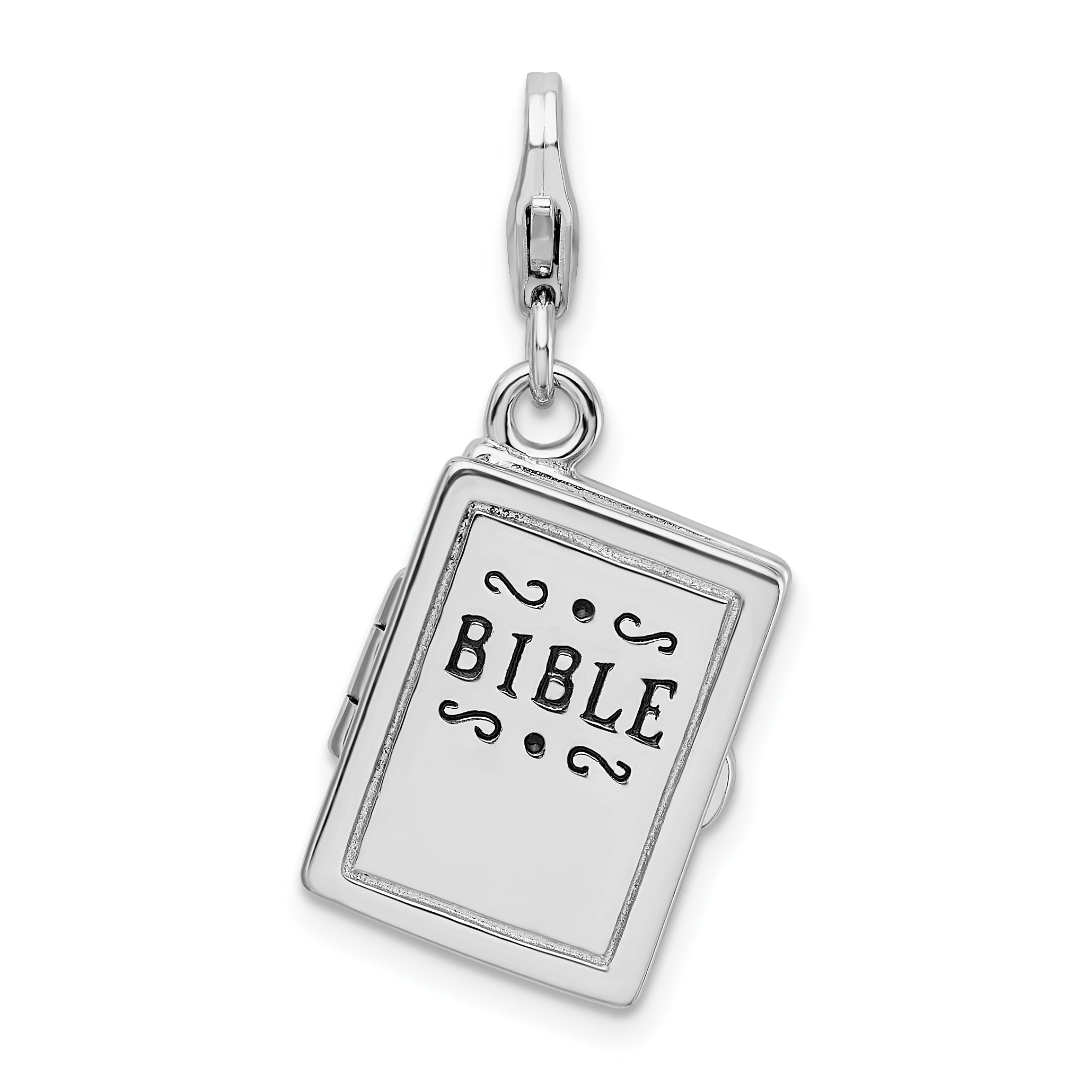 Amore La Vita Sterling Silver Rhodium-plated Polished 3-D Moveable Enameled Bible Charm with Fancy Lobster Clasp Main image