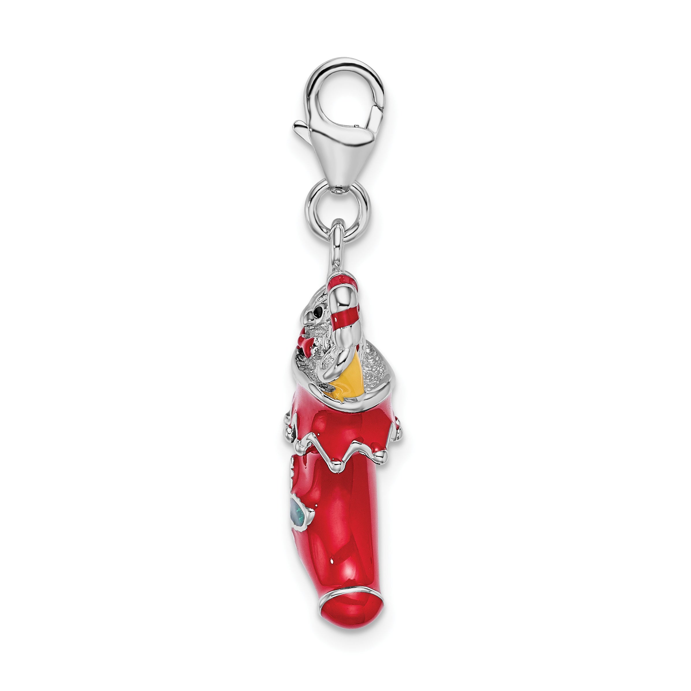 Amore La Vita Sterling Silver Rhodium-plated Polished 3-D Red Enameled Holiday Stocking Charm with Fancy Lobster Clasp Secondary image