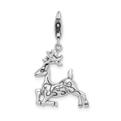 Amore La Vita Sterling Silver 3-D Polished Reindeer Charm with Fancy Lobster Clasp
