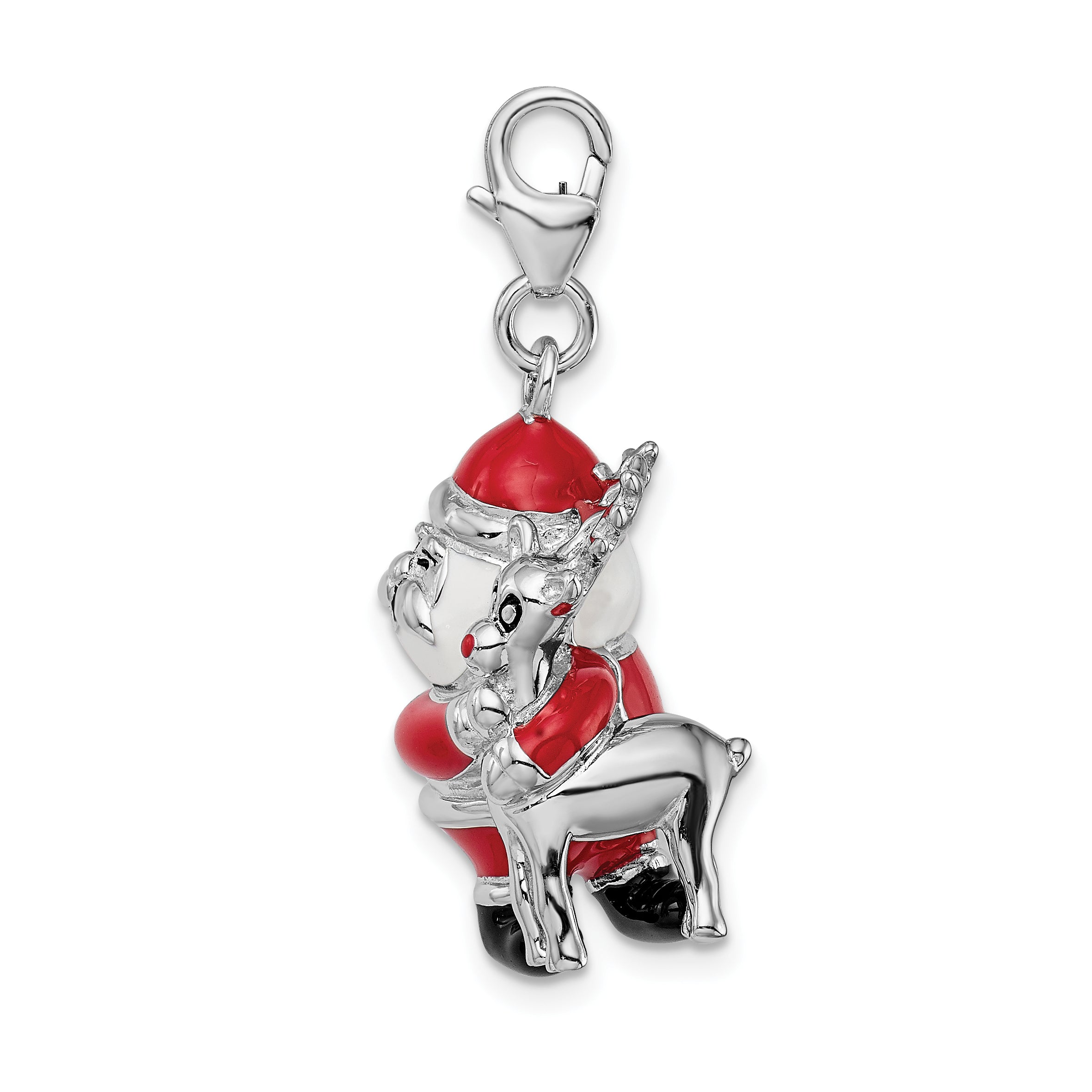 Amore La Vita Sterling Silver Rhodium-plated Polished 3-D Enameled Santa and Reindeer Charm with Fancy Lobster Clasp Secondary image