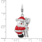 Amore La Vita Sterling Silver Rhodium-plated Polished 3-D Enameled Santa and Reindeer Charm with Fancy Lobster Clasp