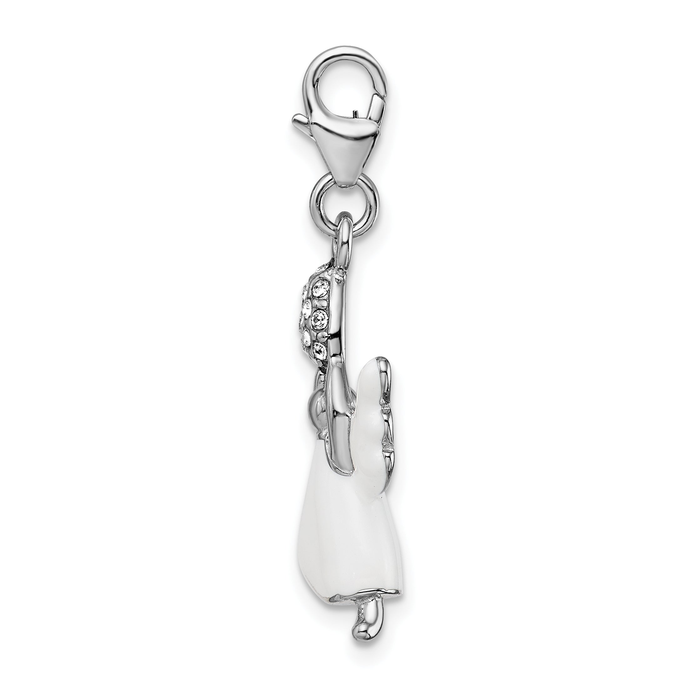 Amore La Vita Sterling Silver Rhodium-plated Polished 3-D White Enameled Crystal From Crystal Angel Charm with Fancy Lobster Clasp Secondary image