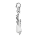 Amore La Vita Sterling Silver Rhodium-plated Polished 3-D White Enameled Crystal From Crystal Angel Charm with Fancy Lobster Clasp