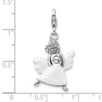 Amore La Vita Sterling Silver Rhodium-plated Polished 3-D White Enameled Crystal From Crystal Angel Charm with Fancy Lobster Clasp