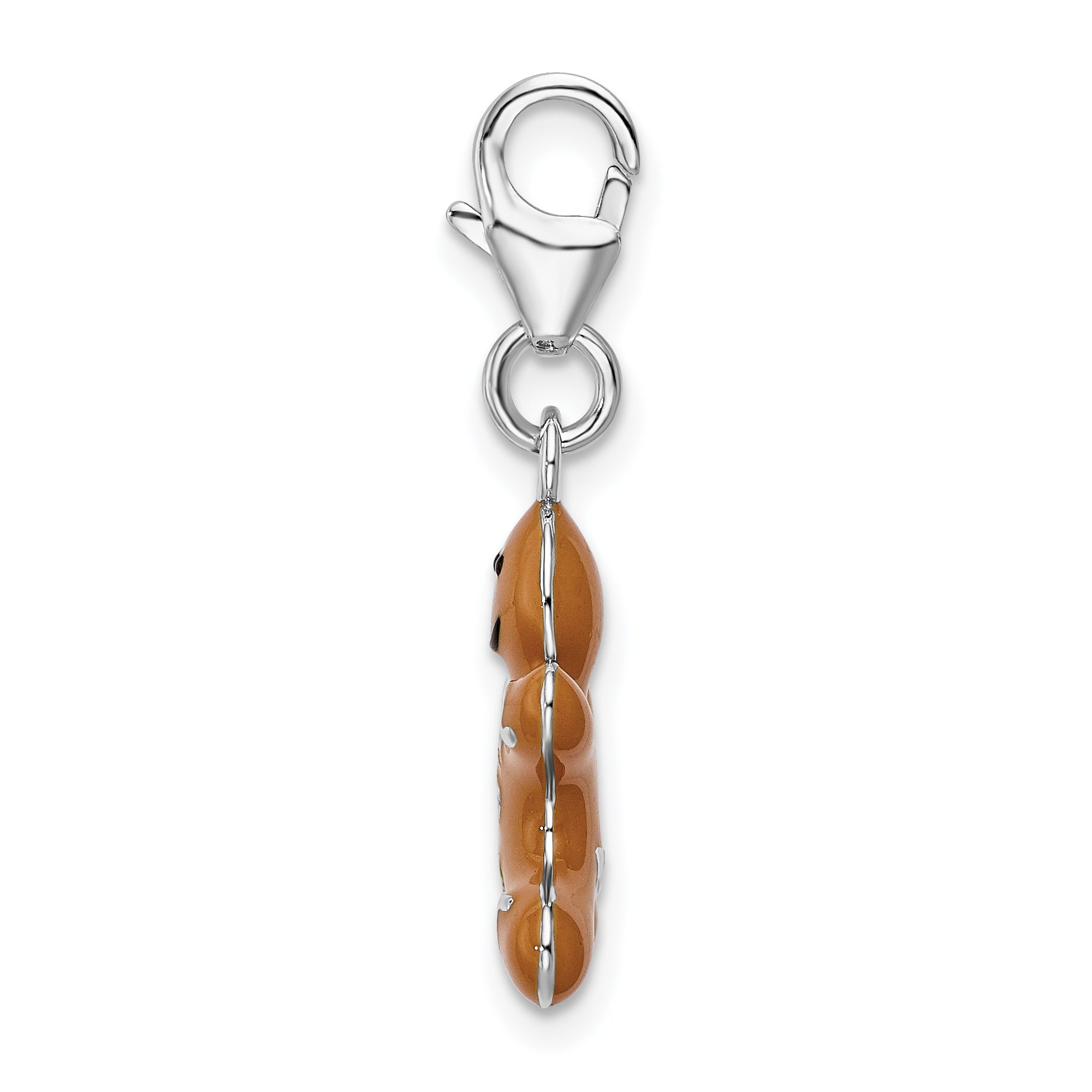 Amore La Vita Sterling Silver Rhodium-plated Polished 3-D Enameled Gingerbread Cookie Charm with Fancy Lobster Clasp