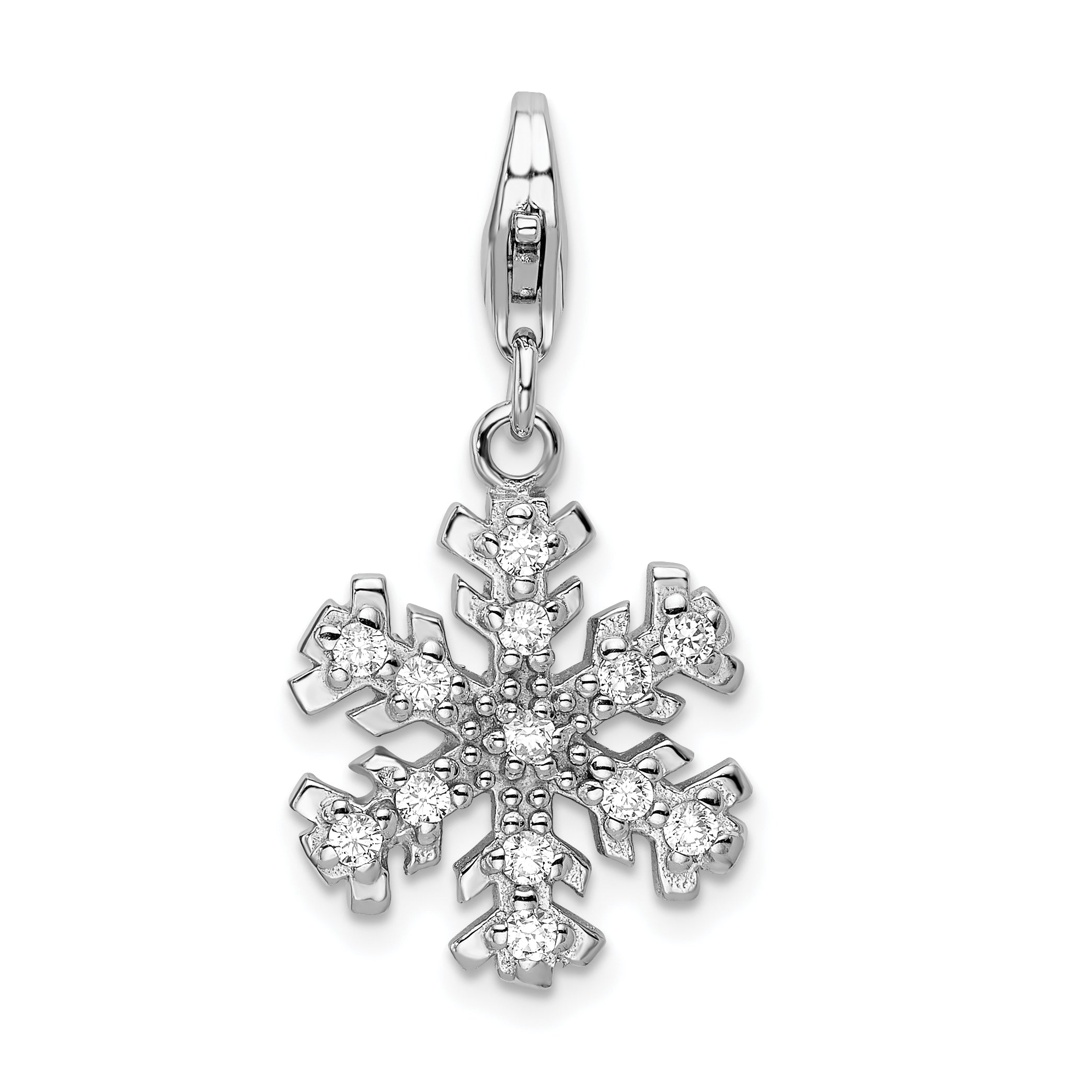 Amore La Vita Sterling Silver Rhodium-plated Polished Glass Stone Snowflake Charm with Fancy Lobster Clasp Main image