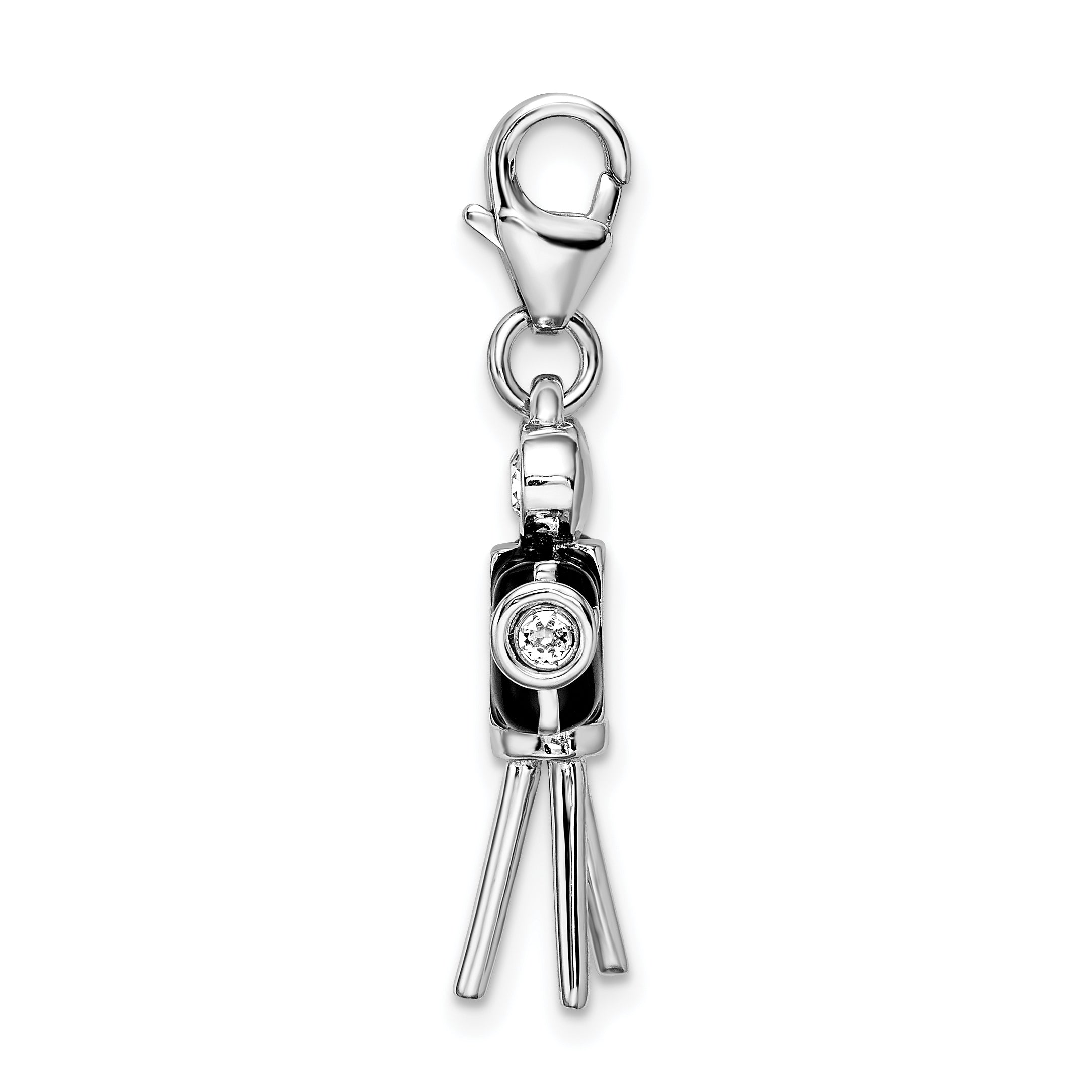 Amore La Vita Sterling Silver Rhodium-plated Polished 3-D Enameled Crystal Movie Camera Charm with Fancy Lobster Clasp Secondary image