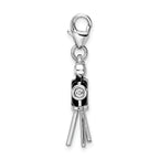 Amore La Vita Sterling Silver Rhodium-plated Polished 3-D Enameled Crystal Movie Camera Charm with Fancy Lobster Clasp