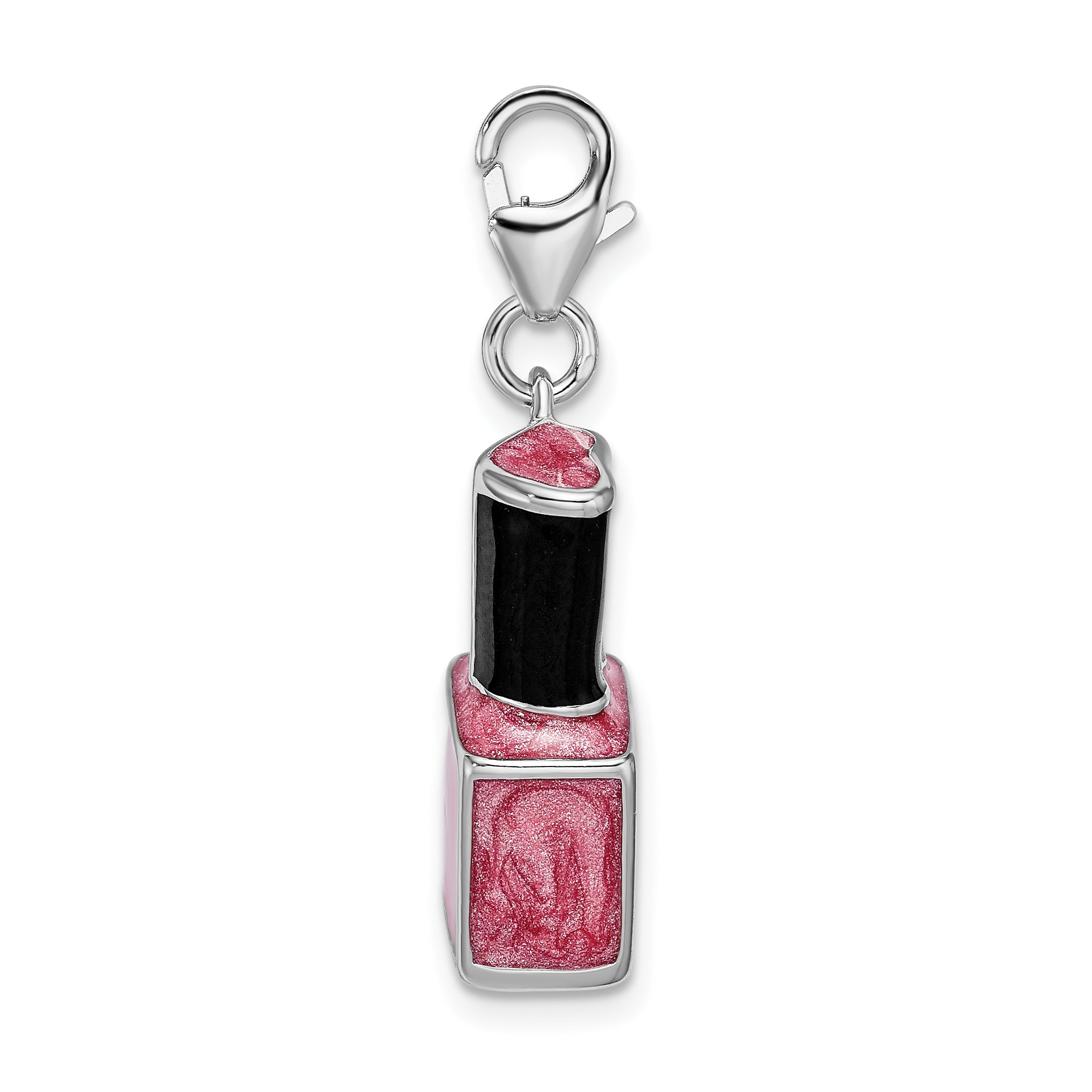 Amore La Vita Sterling Silver Rhodium-plated Polished 3-D Enameled Pink Nail Polish Bottle Charm with Fancy Lobster Clasp Secondary image