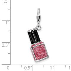 Amore La Vita Sterling Silver Rhodium-plated Polished 3-D Enameled Pink Nail Polish Bottle Charm with Fancy Lobster Clasp