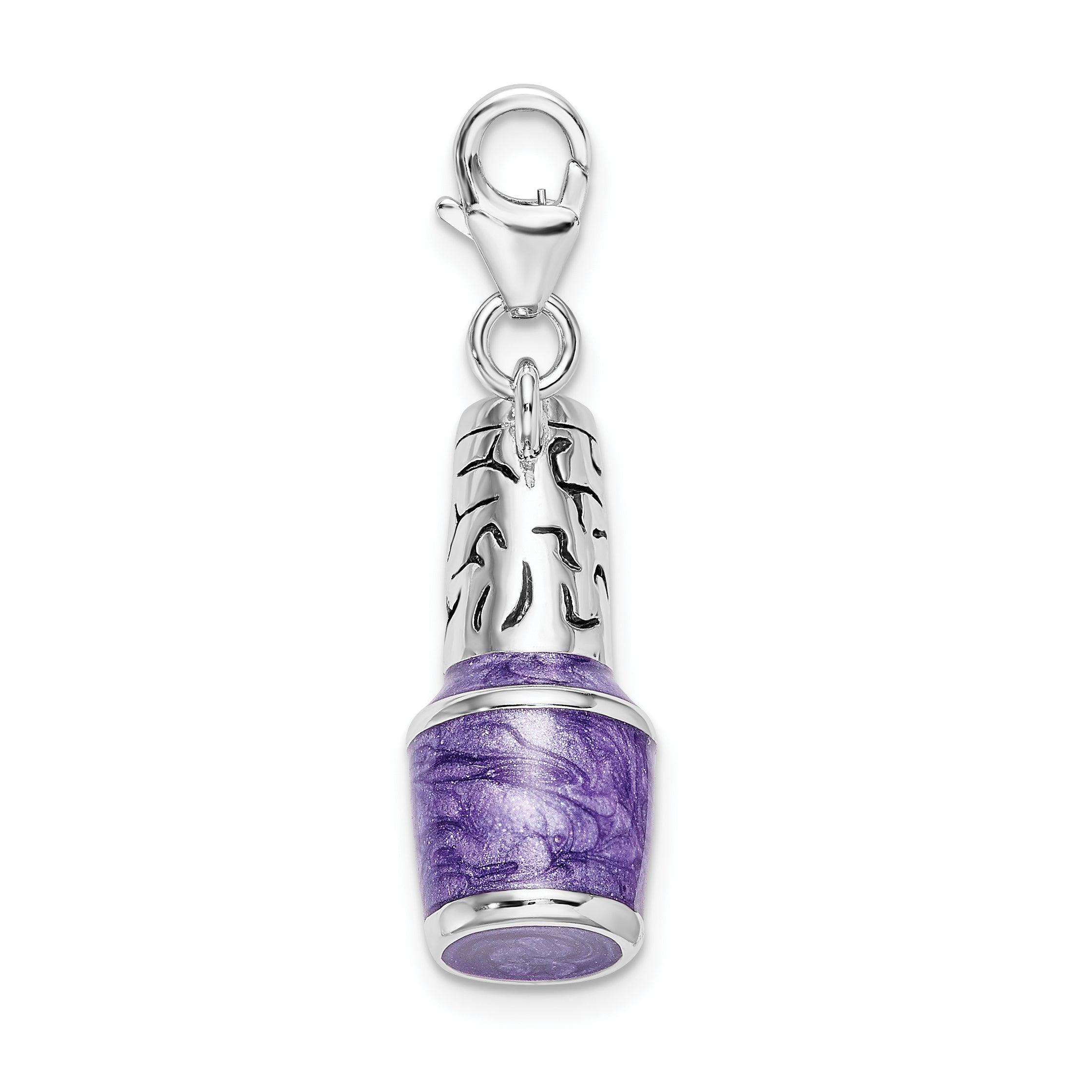 Amore La Vita Sterling Silver Rhodium-plated Polished 3-D Enameled Purple Nail Polish Bottle Charm with Fancy Lobster Clasp Secondary image