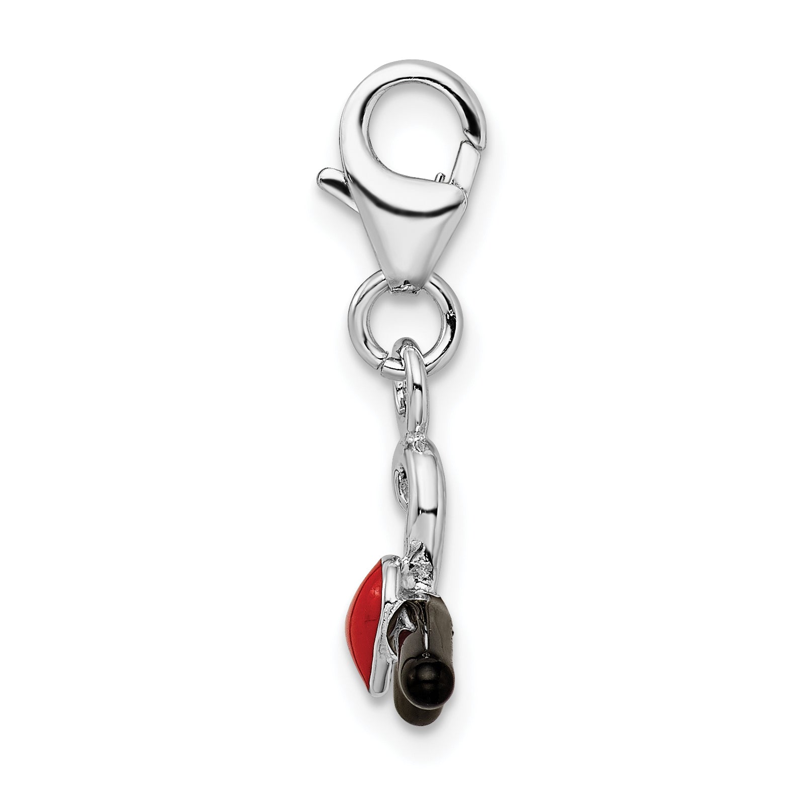 Amore La Vita Sterling Silver Rhodium-plated Polished 3-D Black and Red Enameled Heart Hanger Charm with Fancy Lobster Clasp Secondary image
