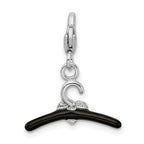 Amore La Vita Sterling Silver Rhodium-plated Polished 3-D Black and Red Enameled Heart Hanger Charm with Fancy Lobster Clasp