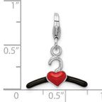 Amore La Vita Sterling Silver Rhodium-plated Polished 3-D Black and Red Enameled Heart Hanger Charm with Fancy Lobster Clasp