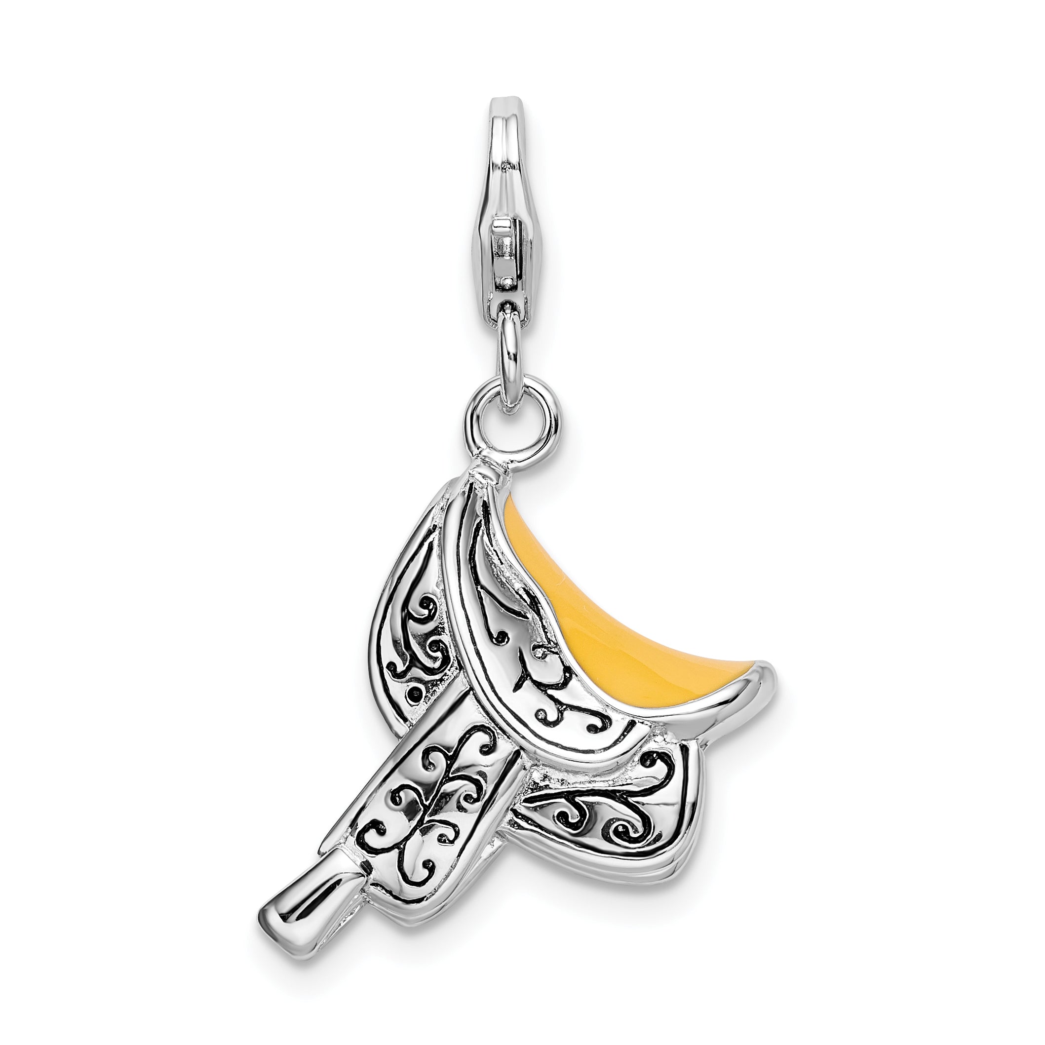 Amore La Vita Sterling Silver Rhodium-plated Polished 3-D Enameled Saddle Charm with Fancy Lobster Clasp Main image
