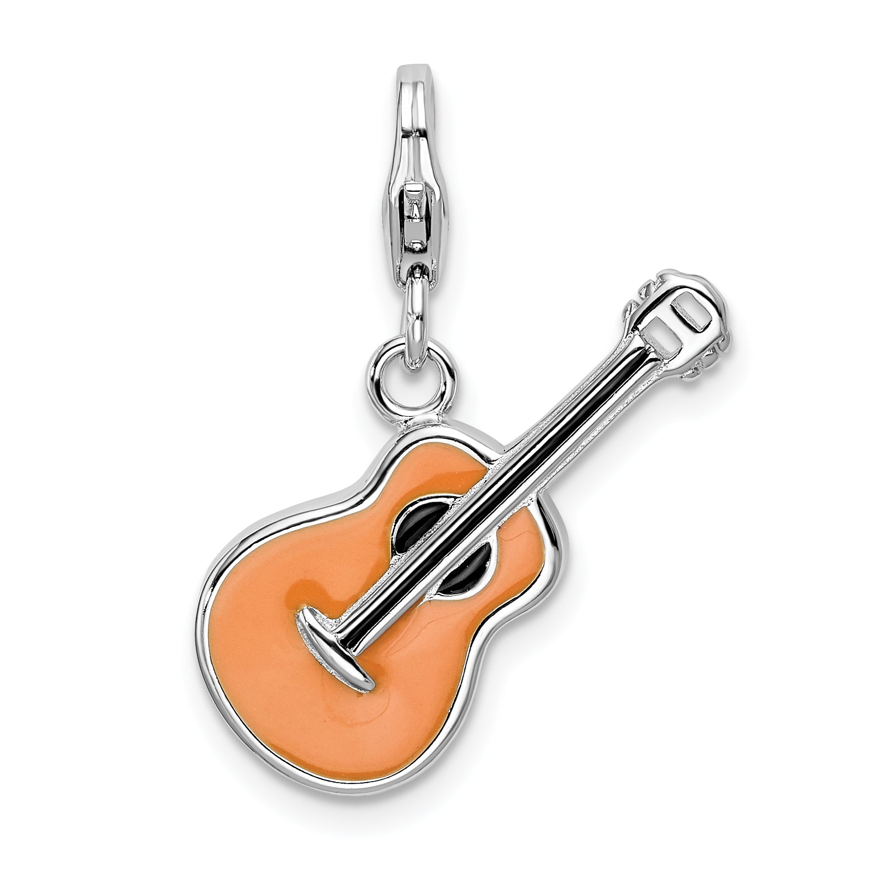 Amore La Vita Sterling Silver Rhodium-plated Polished 3-D Enameled Guitar Charm with Fancy Lobster Clasp Main image