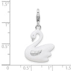 Amore La Vita Sterling Silver Rhodium-plated Polished 3-D Enameled Swan Charm with Fancy Lobster Clasp