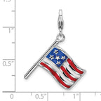 Amore La Vita Sterling Silver Rhodium-plated Polished Reversible Enameled American Flag Charm with Fancy Lobster Clasp