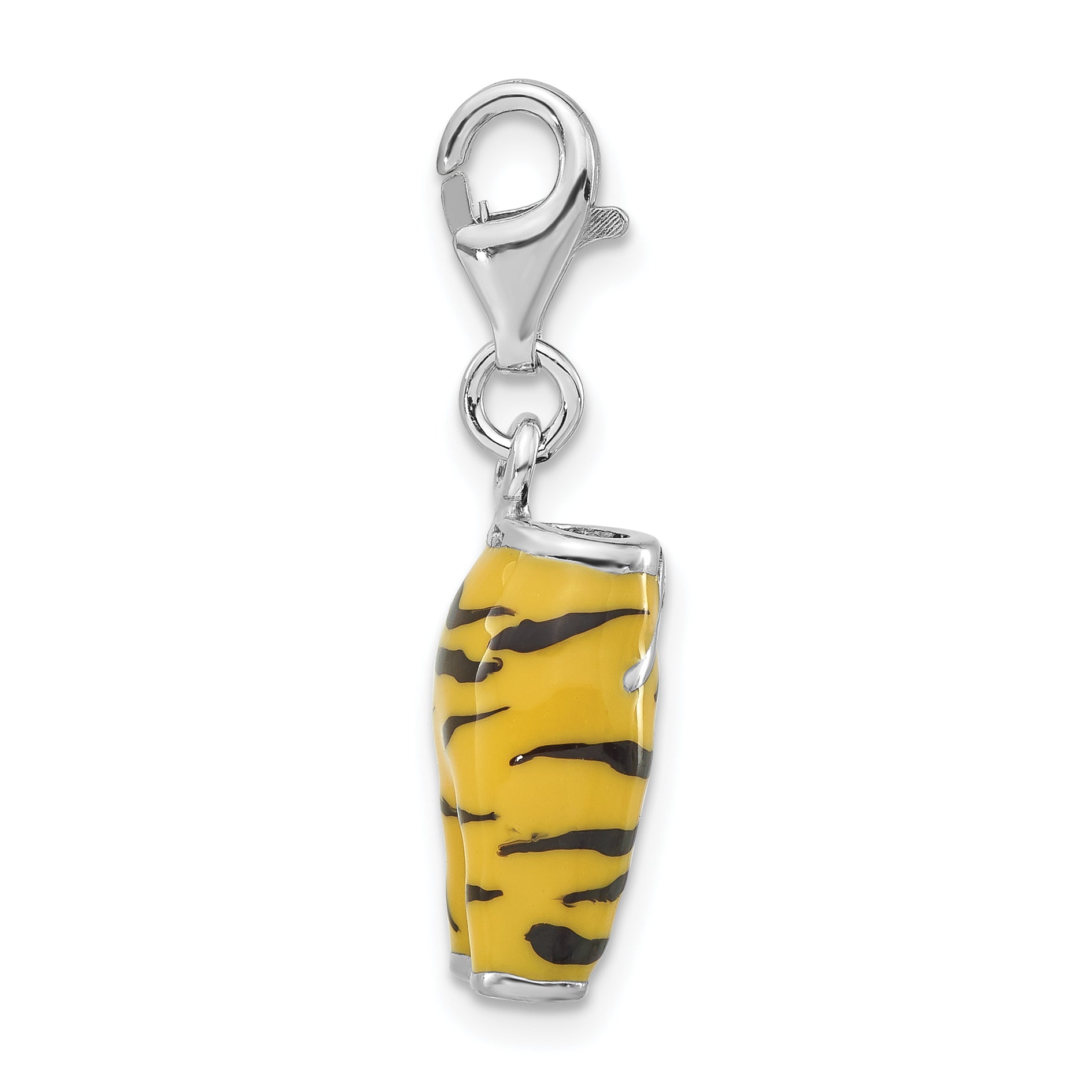 Sterling Silver Click-on CZ Enamel Tiger Pants Charm