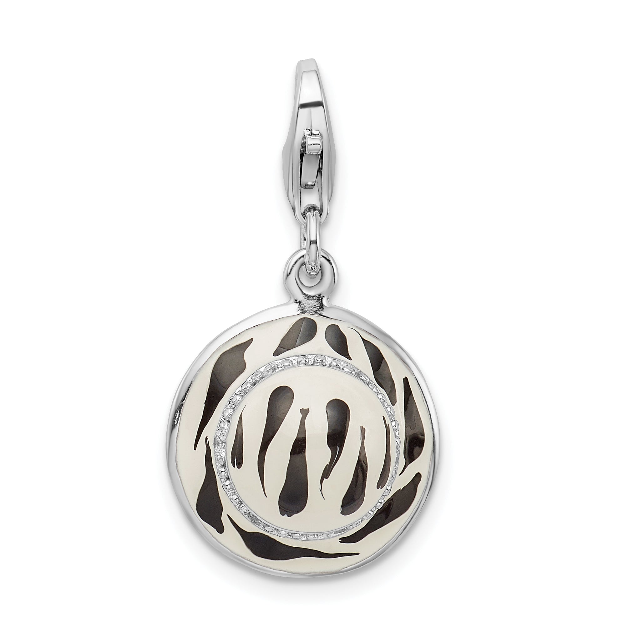 Amore La Vita Sterling Silver Rhodium-plated Polished 3-D CZ Enameled Zebra Hat Charm with Fancy Lobster Clasp Main image