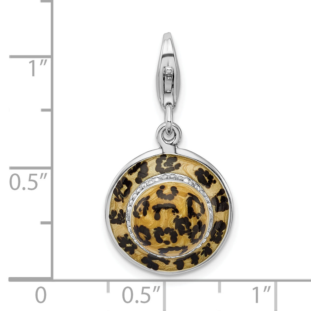 Sterling Silver Click-on CZ Enamel Leopard Hat Charm