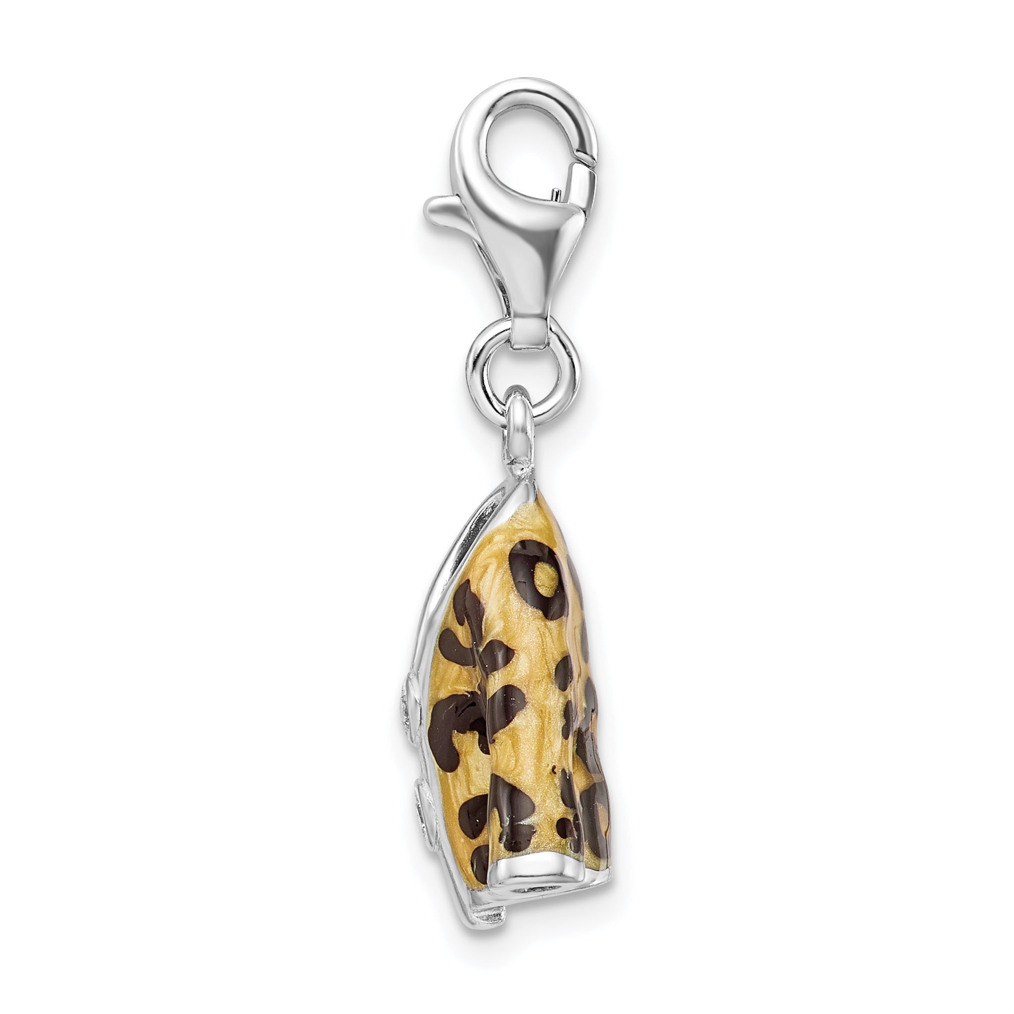 Amore La Vita Sterling Silver Rhodium-plated Polished 3-D CZ Enameled Leopard Jacket Charm with Fancy Lobster Clasp Secondary image