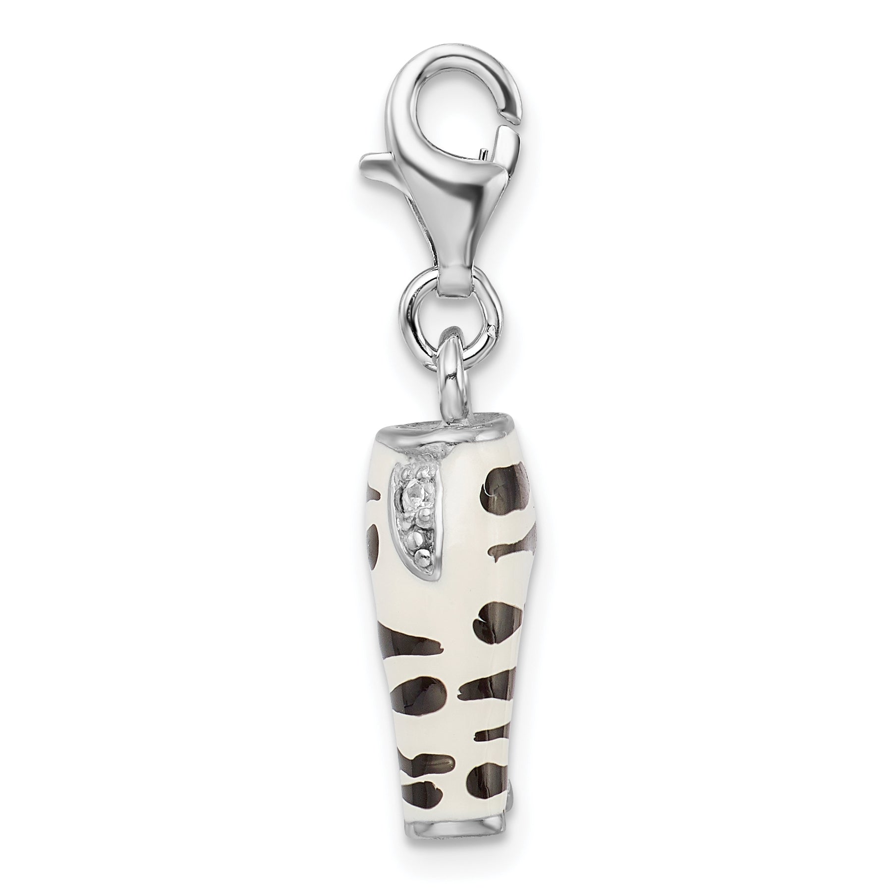Amore La Vita Sterling Silver Rhodium-plated Polished 3-D CZ Enameled Zebra Pants Charm with Fancy Lobster Clasp Secondary image