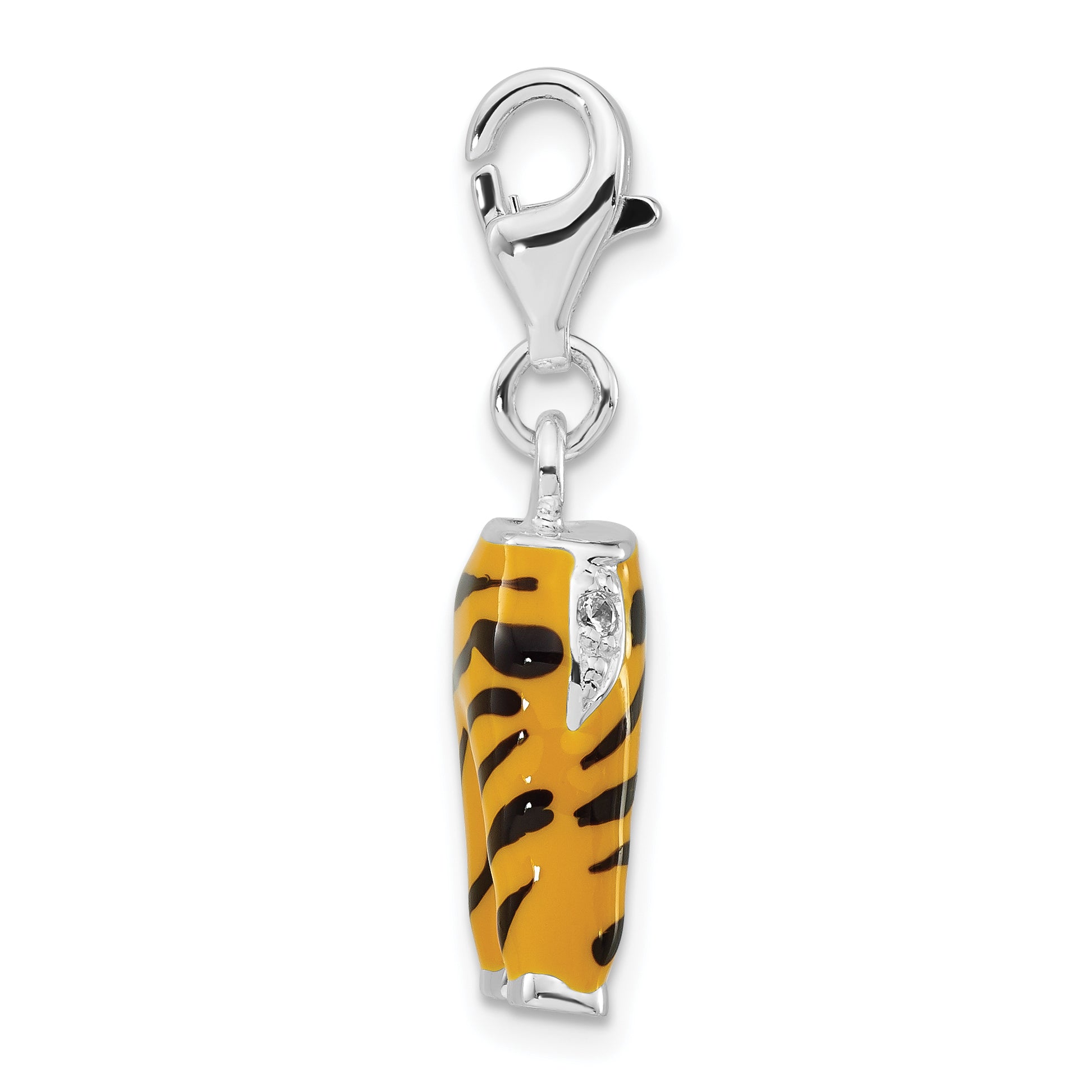 Sterling Silver Click-on CZ Enamel Tiger Pants Charm Secondary image