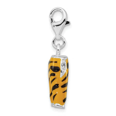 Sterling Silver Click-on CZ Enamel Tiger Pants Charm