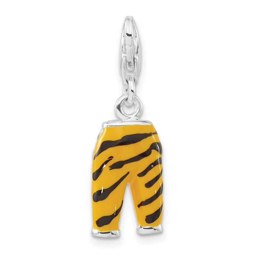 Sterling Silver Click-on CZ Enamel Tiger Pants Charm