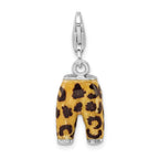Sterling Silver Click-on CZ Enamel Leopard Pants Charm