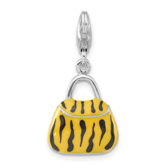 Sterling Silver Click-on CZ Enamel Tiger Purse Charm