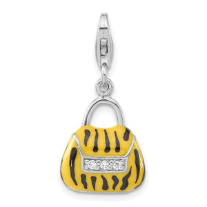Tiger Purse Charm in Sterling Silver with Cubic Zirconia & Enamel Accents, 29mm - Sophia Jewelers