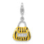 Sterling Silver 3-D Polished CZ Yellow/Black Enamel Tiger Purse w/ Lobster Clasp Charm